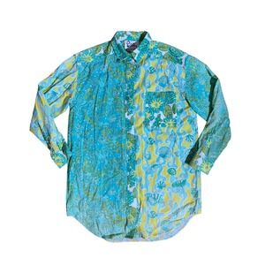 VTG Lilly Pulitzer Vintage Colorful Seersucker Hawaiian Shirt Top M turtle shell